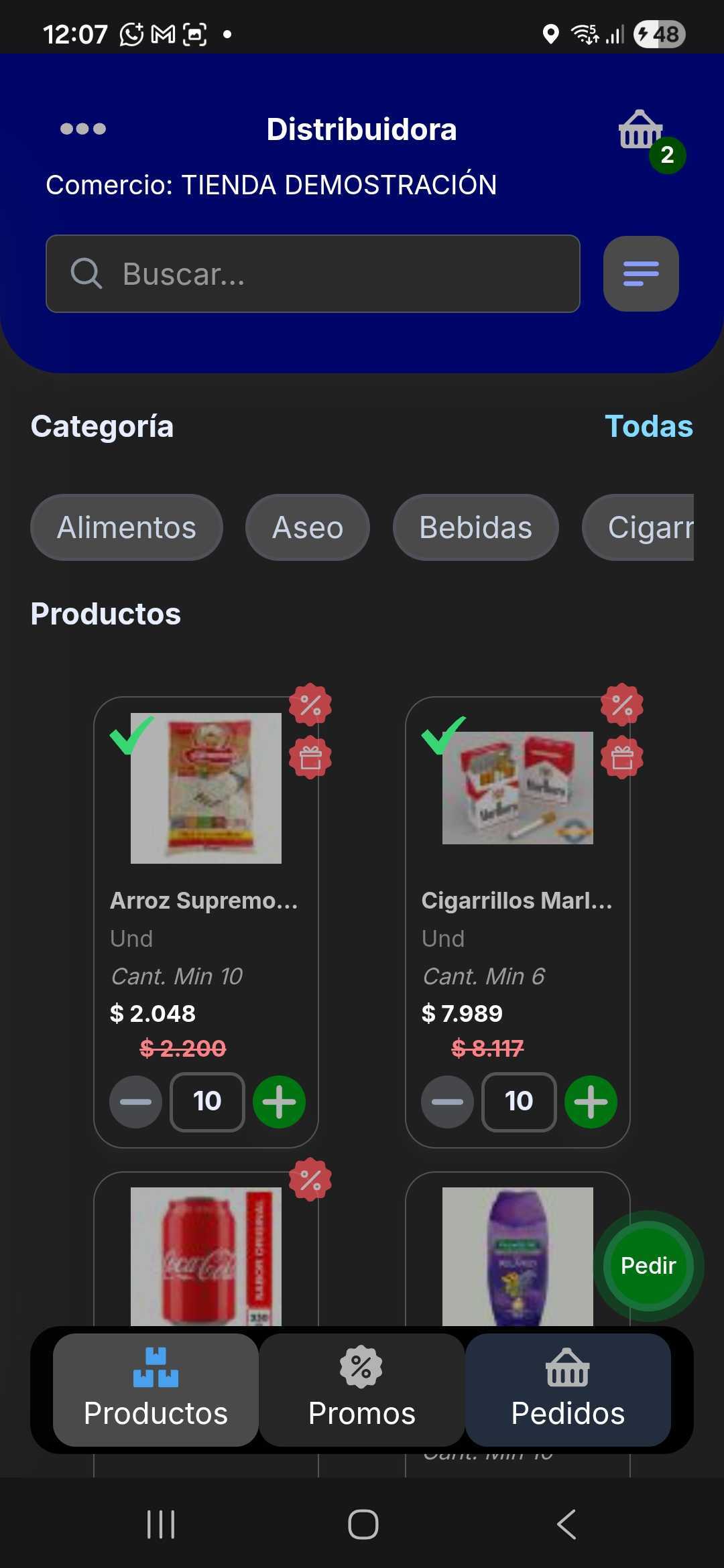 Catálogo de productos del portal