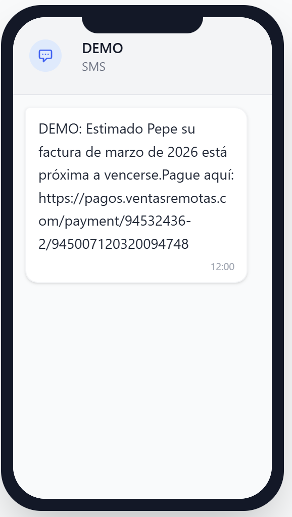 Notificación SMS de recordatorio de pago